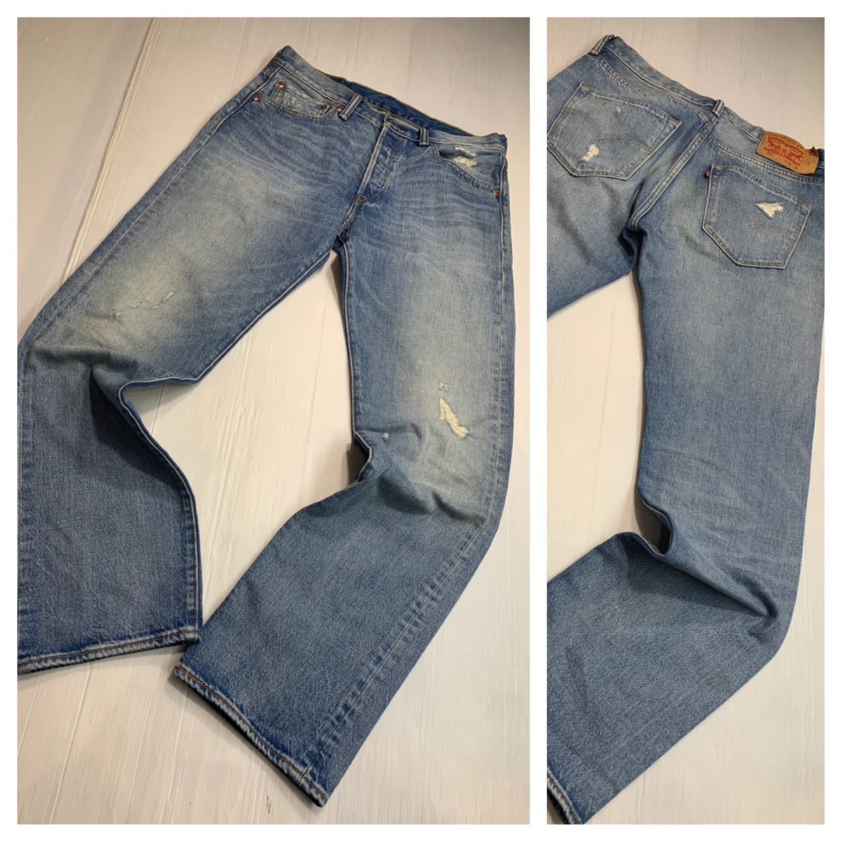 Levi's リーバイス　501 色落ち&クラッシュ　ヴィンテージ 加工デニム ストレートジーンズ　パンツ　W32L32約84cm_画像1