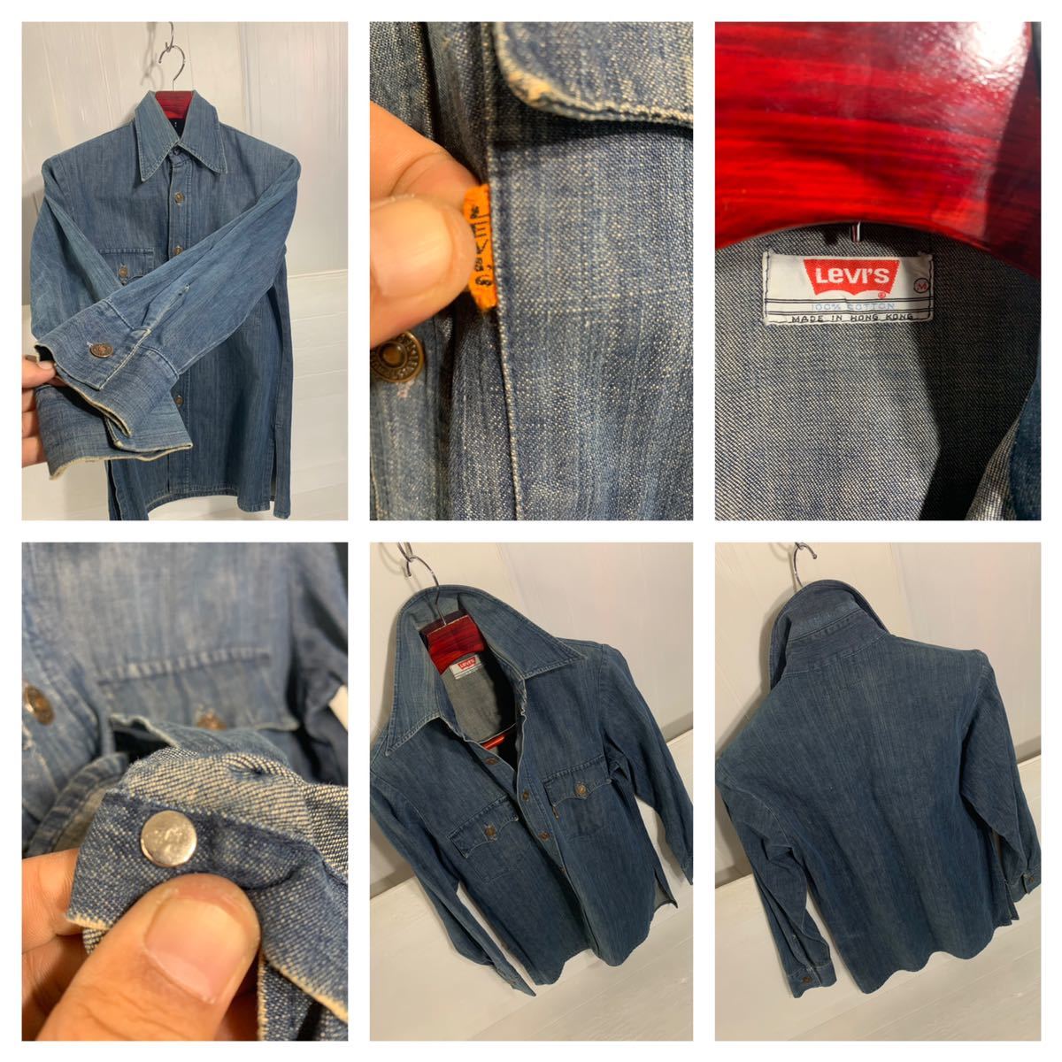 70's ヴィンテージ LEVI'S リーバイス　香港製　ビッグE 濃紺デニムシャツジャケット　M オレンジタブ　BIG E_画像2