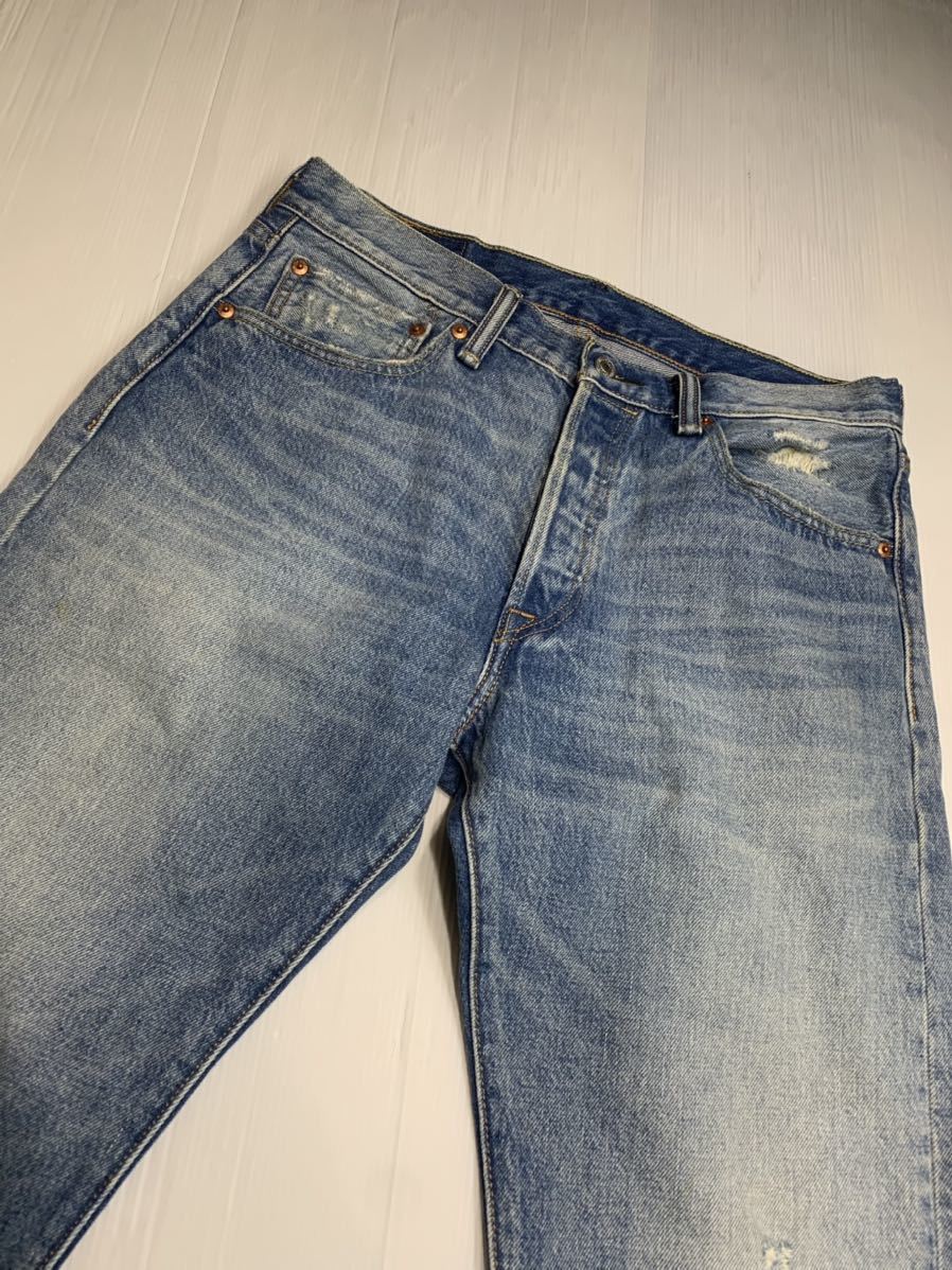 Levi's リーバイス　501 色落ち&クラッシュ　ヴィンテージ 加工デニム ストレートジーンズ　パンツ　W32L32約84cm_画像4