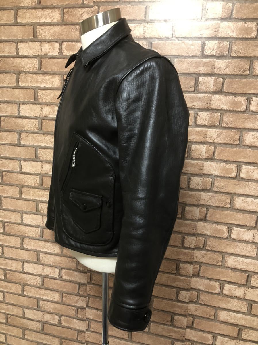 送料無料、即決！ atlast&co LEATHER JACKET アットラスト ダブルライダース ホースハイド　Dポケ ブラック　サイズ40