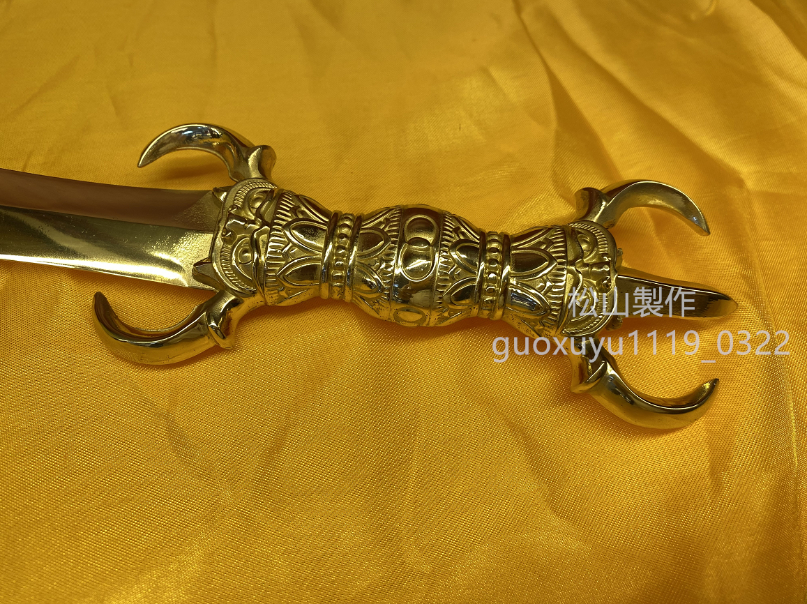 密教法具 寺院用仏具」鬼面型不働明王剣 不動剣 三鈷剣 真鍮製 密教法具 寺院用仏具」鬼面型不働明王剣 不動剣 三鈷剣 真鍮製