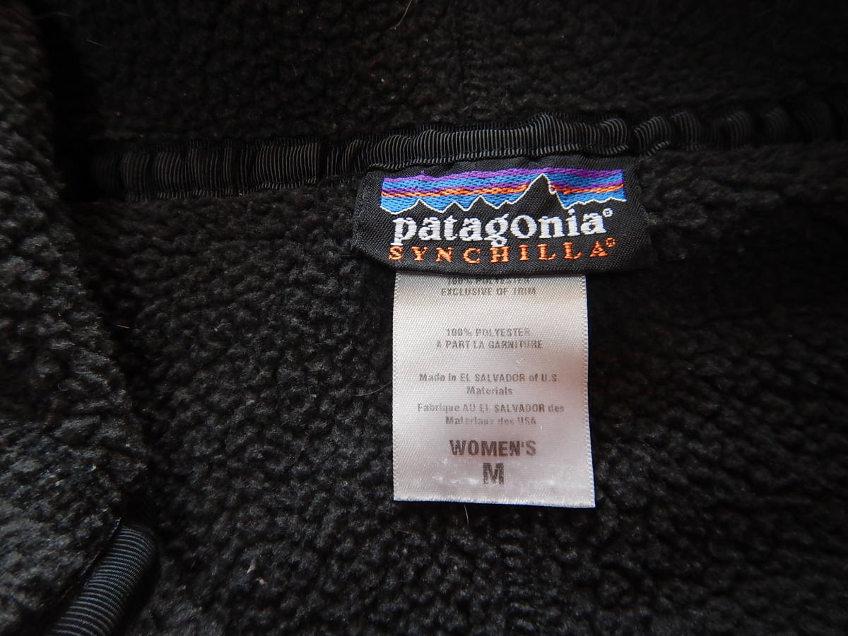 即決 patagonia　パタゴニア もこもこフリースパーカー 　ジャケット ボアアウター　黒 ブラック/グレー 刺繍 レディースMサイズ_画像5