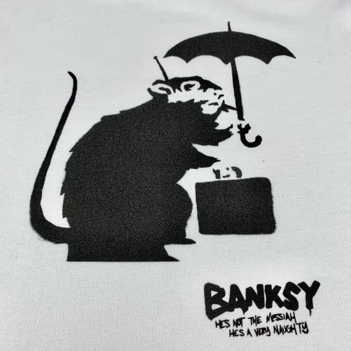 新品 バンクシー BANKSY 東京 傘 ねずみ 鼠 マウス 正体不明 覆面 芸術家 グラフィティ パーカー XL XXLサイズ 大きい ビッグ ワイド