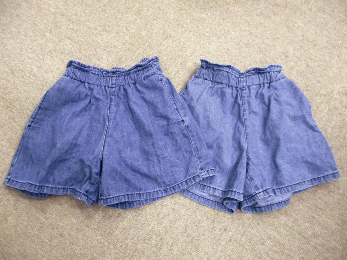 *1933[ бесплатная доставка ]GU GU низ Kids девочка Denim юбка-брюки шорты 2 шт. комплект 130 голубой хлопок 100% тонкий посещение школы весна лето 