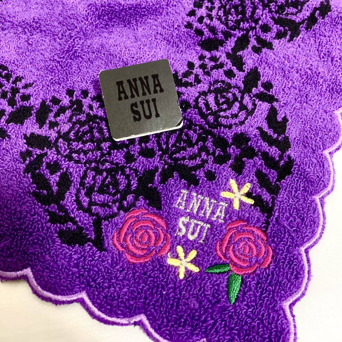 ANNA SUI アナスイ タオルハンカチ 未使用品! パープル ブラック ローズ ハンカチ おしゃれ