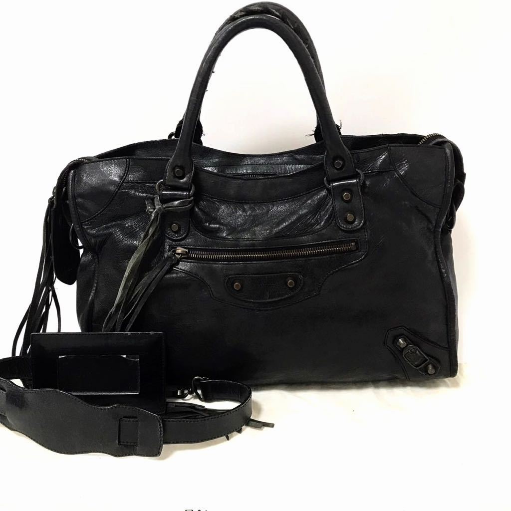 １円スタート◆【美品】BALENCIAGA バレンシアガ ザシティ 2way ショルダーバッグ ハンドバッグ ブラック 9_画像1