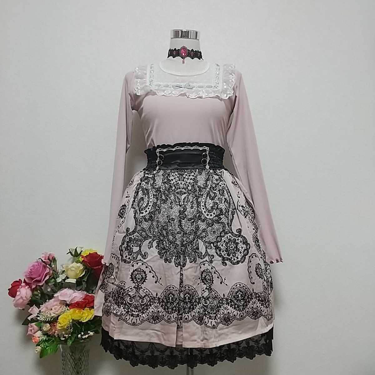 新品 Axesfemme夢展望 えり回りレースシースルーピンクトップスlレトロ調柄ピンクふんわり 新品 Axesfemme夢展望 えり回りレースシースルーピンクトップスlレトロ調柄ピンクふんわり