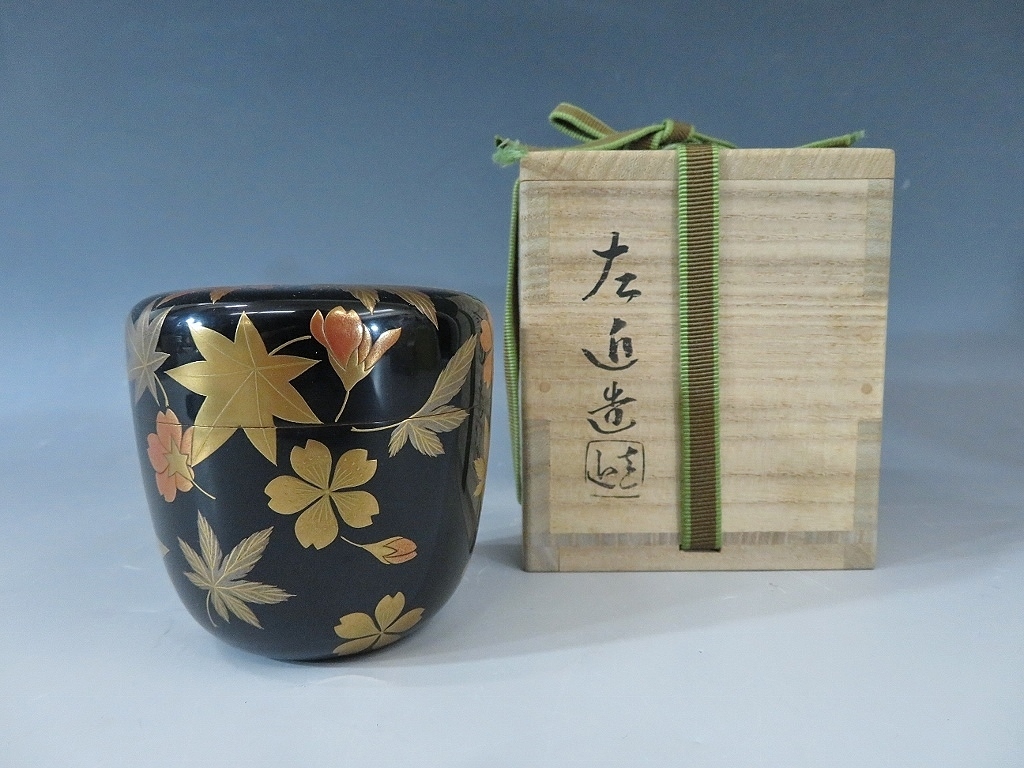 九代 小椋左近 大棗 雲錦蒔絵 共箱 真作保証（1116検：茶道具