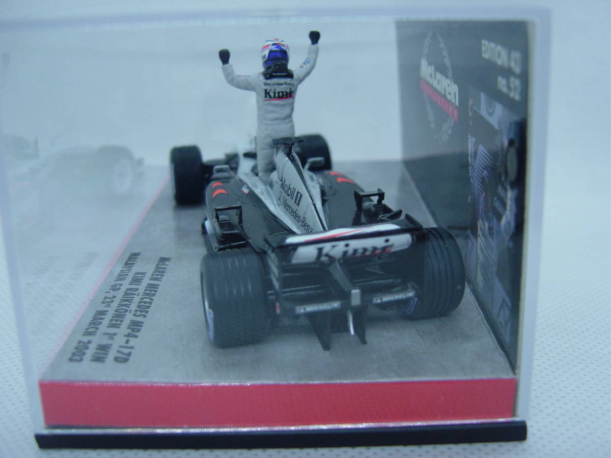 送料300円～ MINICHAMPS 1/43 McLaren MP4-17D 1st Win MALAYSIAN GP 23rd MARCH 2003 F1 #6 K.RAIKKONEN キミ・ライコネン 初勝利_画像5