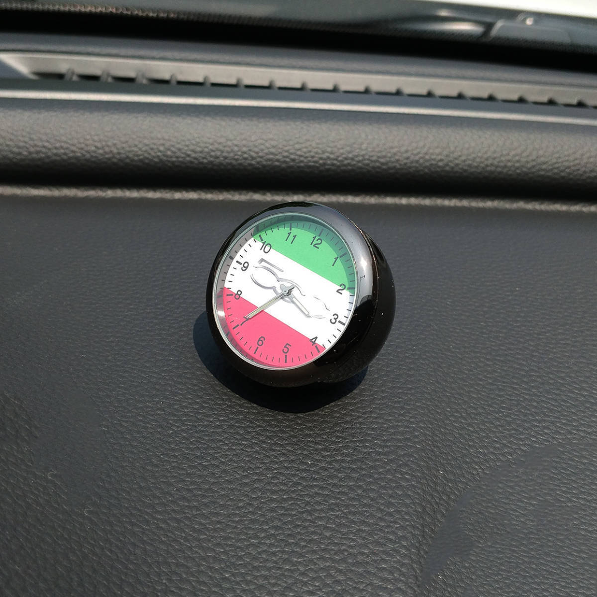 フィアット 500 ロゴ入り 車内インテリア向け 小型時計 クロック 付属品付