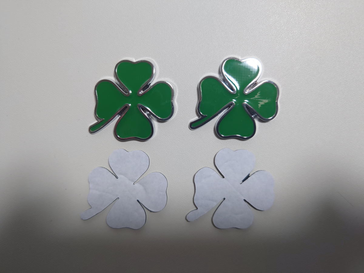  Alpha Romeo 3Dk Ad li four . leaf clover metal badge emblem sticker 2 piece set silver . type 