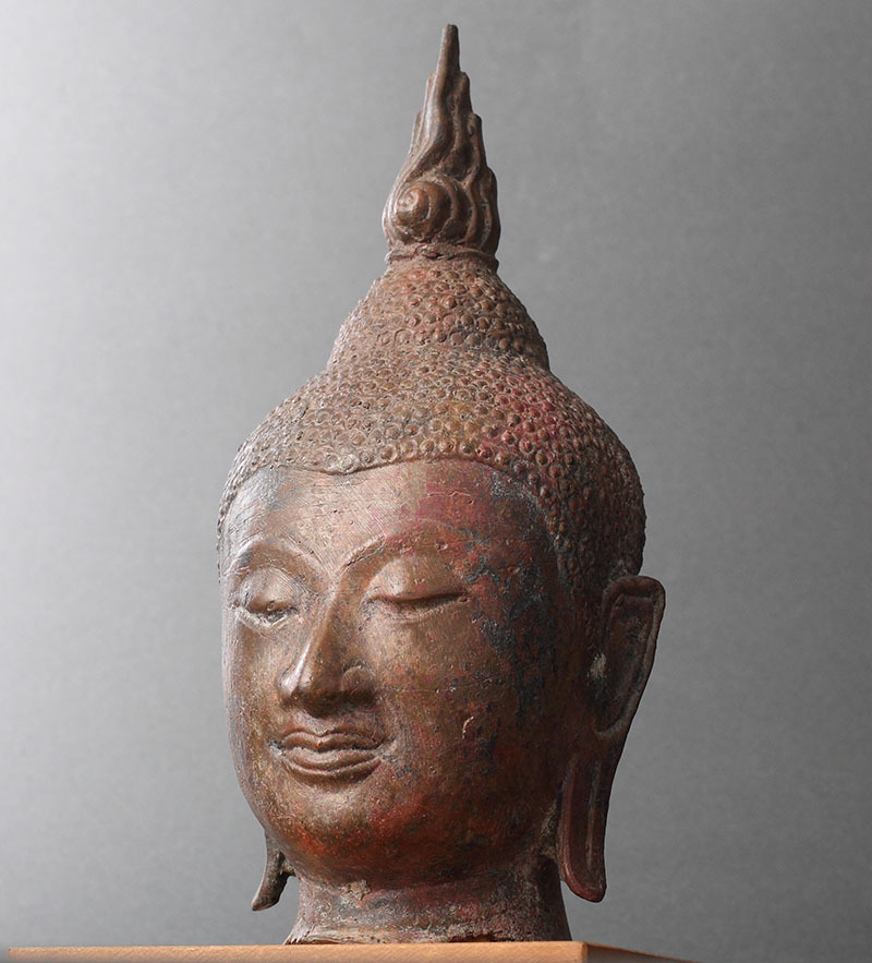 15世紀 青銅釈迦像 仏頭 古代タイ国彫刻展出陳品 アユタヤ美術 仏教 