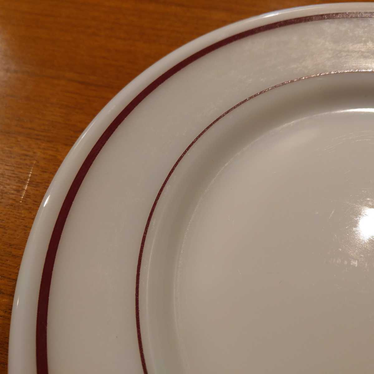未使用ストック 2枚組 オールドPYREX マルーンバンド 9インチ 未使用ストック 2枚組 オールドPYREX マルーンバンド 9インチ