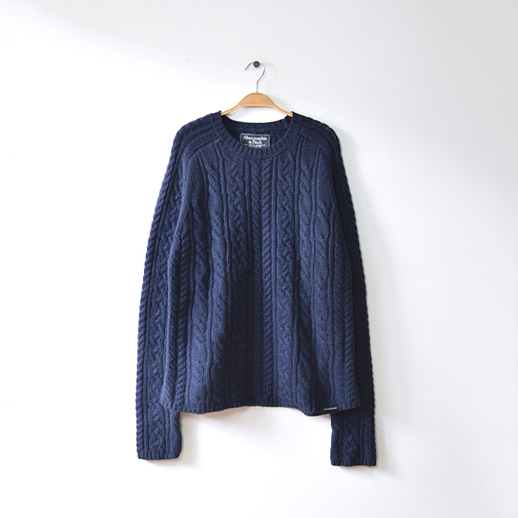 アバクロンビーフィッチ ウール アクリルニット セーター ケーブル編み メンズXL アバクロ Abercrombie&Fitch 古着 CH0885