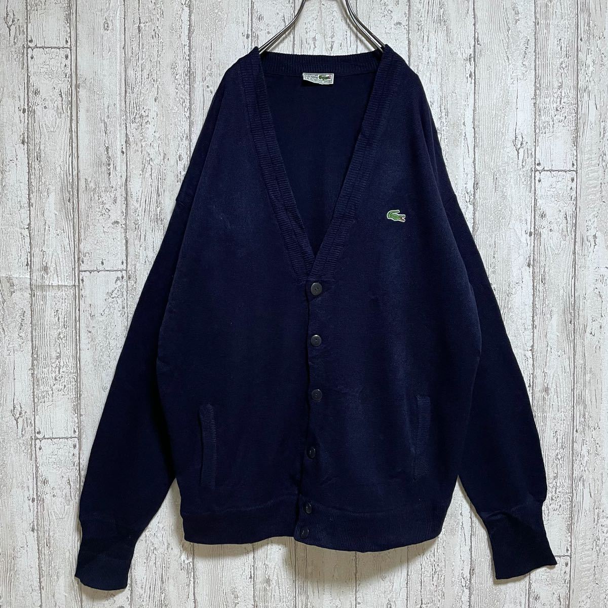 ☆送料無料☆ LACOSTE ラコステ アクリル カーディガン ネイビー Lサイズ スペイン製 21-436