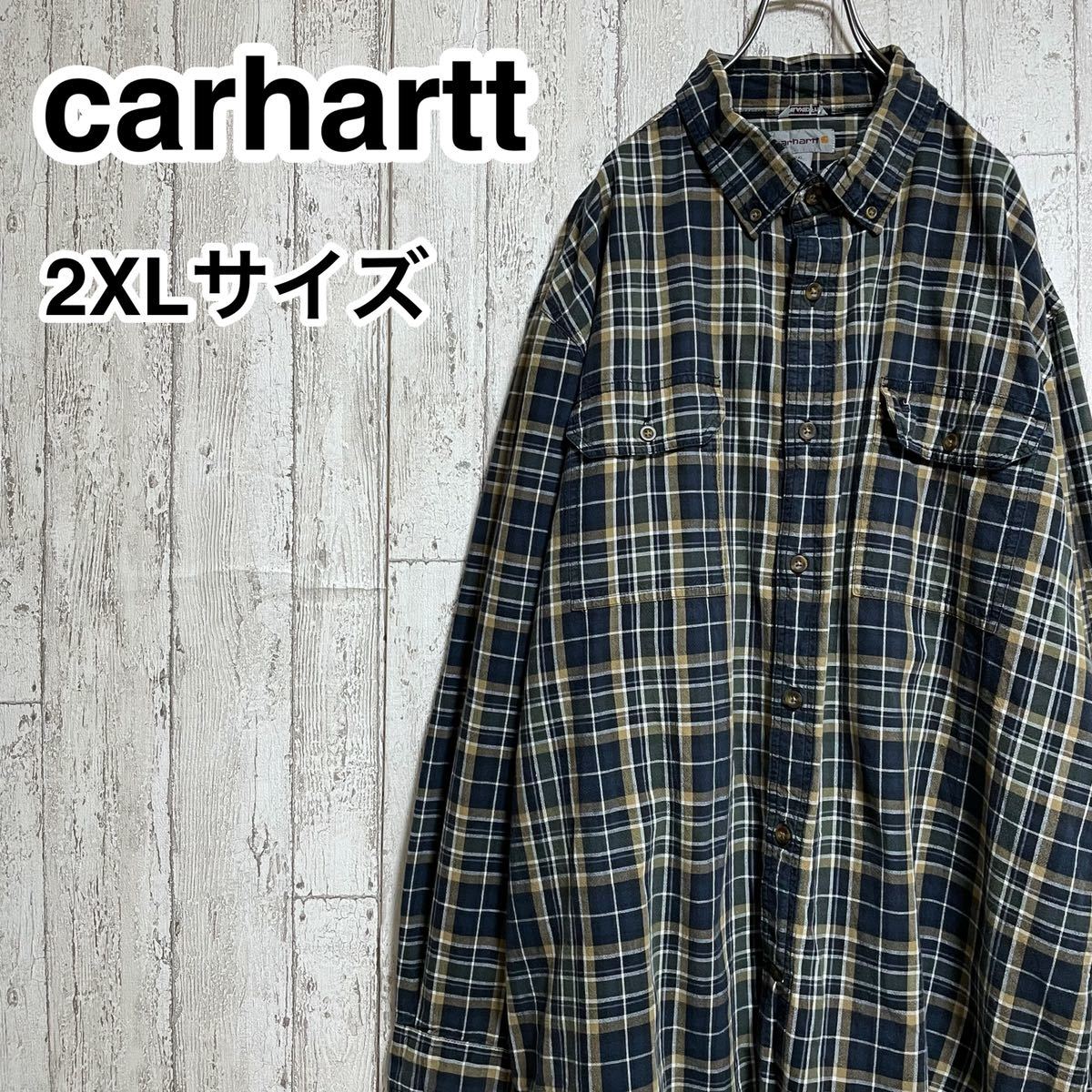 ☆送料無料☆ carhartt カーハート 長袖チェックシャツ 2XLサイズ ネイビー チェック柄 ビッグサイズ 22-14_画像1