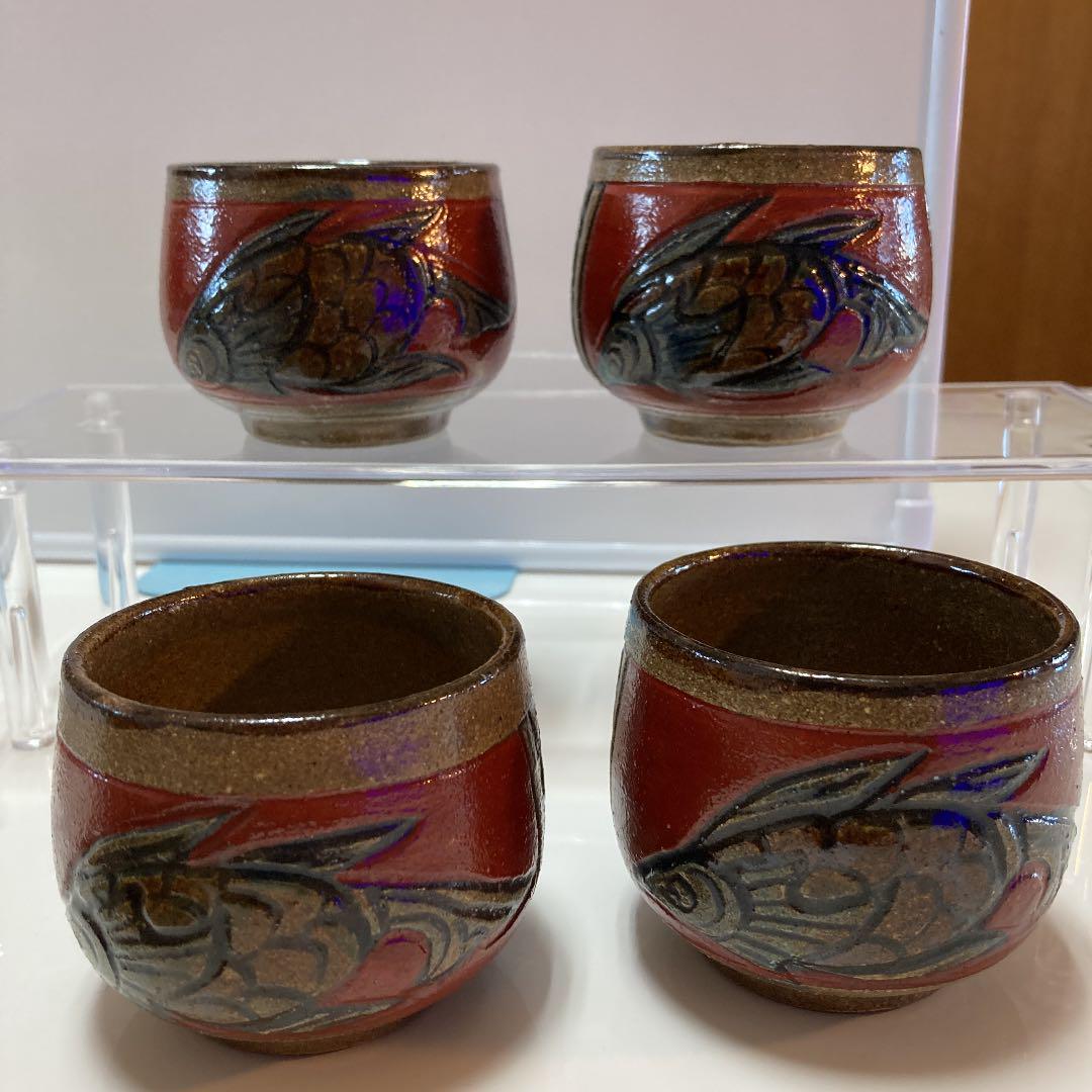 壺屋焼 小橋川清正 赤絵魚文 やちむん沖縄 7点売り property