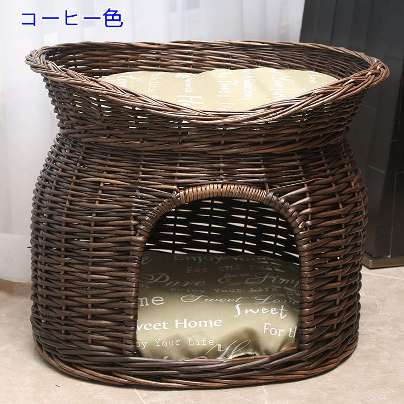新着 ネコ ねこ ハウス ラタン 編み籐ベッド キャットハウス 猫ベッド 二段 耐噛み かわいい ラタンベッド ペットベッド 犬小屋 猫用ベッド -  ハウス、ベッド - hlt.no