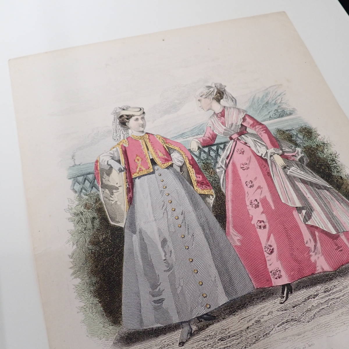 92％以上節約 フランス アンティーク 1800年代 額装 ドレス 貴婦人 