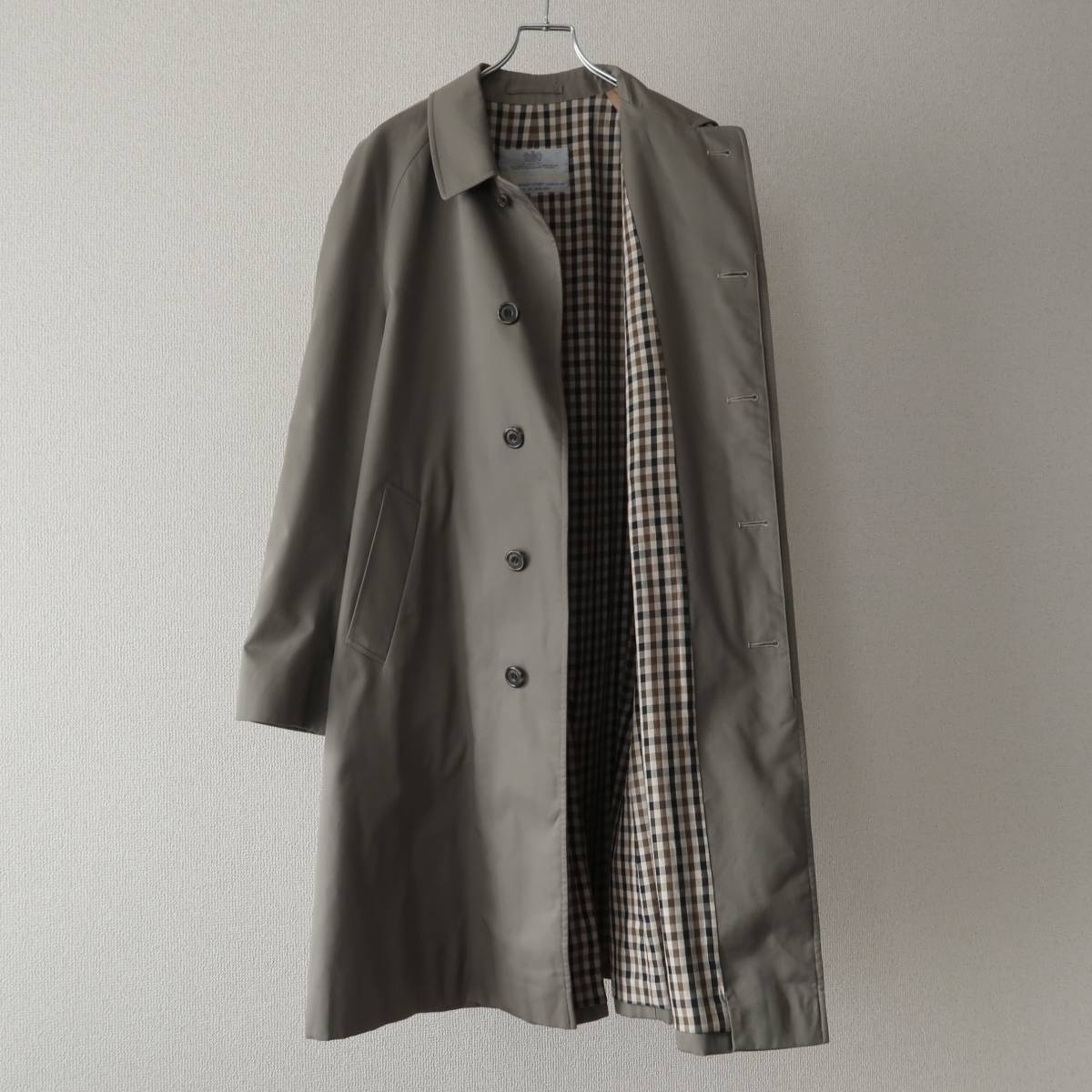  rare color 80\'s Aquascutum Aqua5 grayish taupe bar ma car n coat inscription 40 REG Britain made / Vintage Aquascutum cloudiness gray 