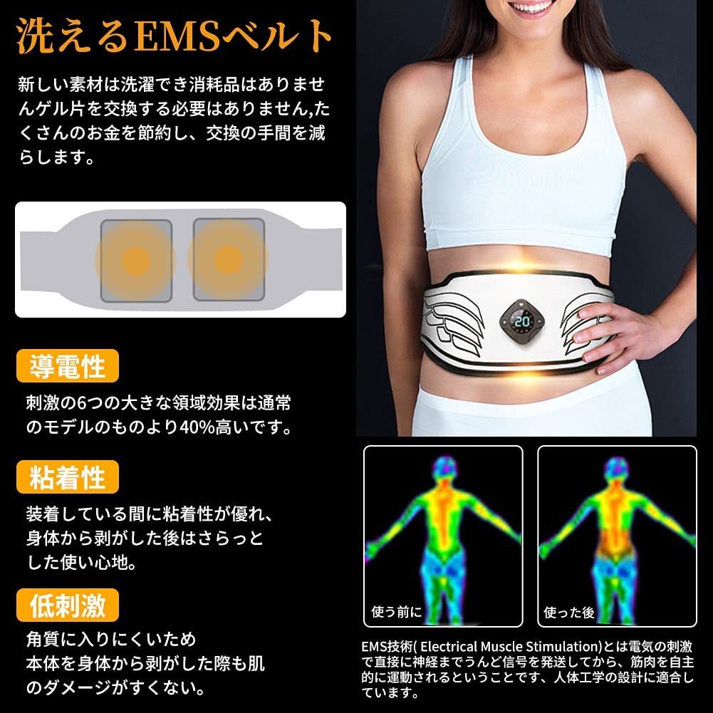 【改良モデル ジェルシート不要】EMS 腹筋ベルト 腹筋パッド 12種類モード 20段階強度調節 筋トレ器具_画像3