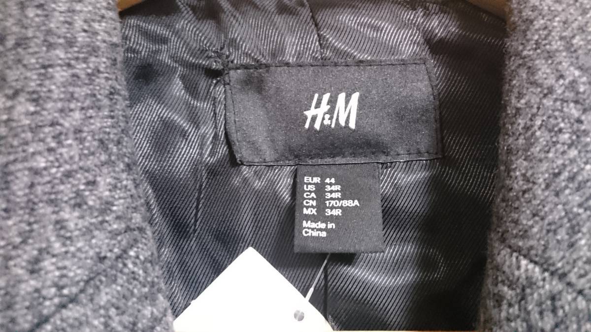 H&M [エイチアンドエム]メンズ チェスター コート/サイズ:US-34R EUR-44/着丈:90cm/グレー/美品/定価:13990円/アウター/トップス/未使用品_画像3