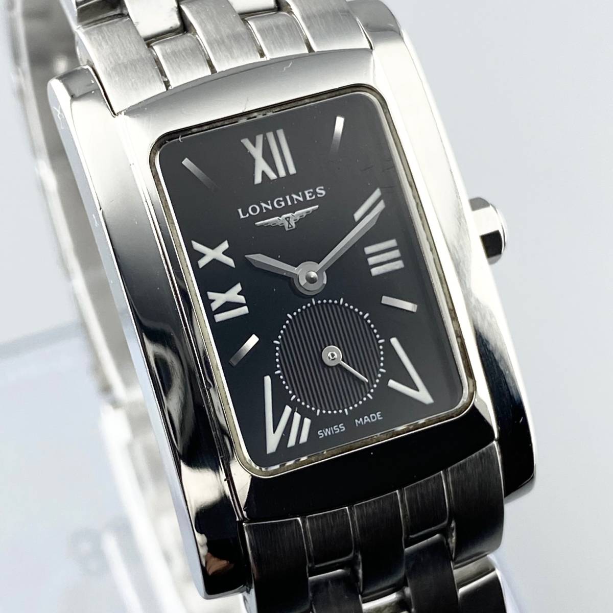 【1円～】LONGINES ロンジン 腕時計 レディース Dolcevita ドルチェヴィータ L5.155.4 スモセコ ブラック文字盤 スクエア ローマン 可動品_画像4