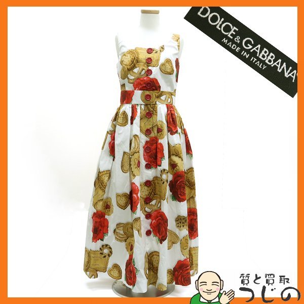 ◆1円～◆ DOLCE&GABBANA ワンピース F68P7T 花柄 クッキー コットン 白 赤 #38 D&G 美品 ◆送料800円～◆ ~1/23(日)終了 ◆質屋-6745_画像1