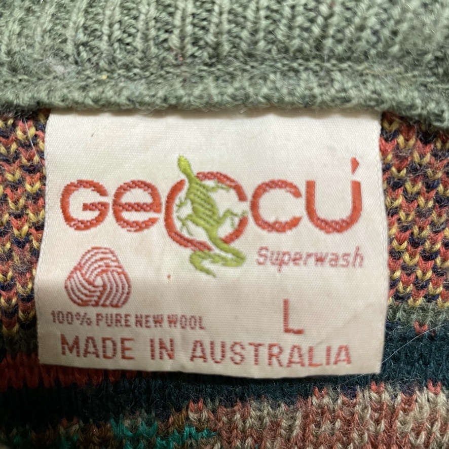 GECCU 3Dニット セーター 総柄　 マルチカラー L ウール オーストラリア クージー風 ヴィンテージ_画像4