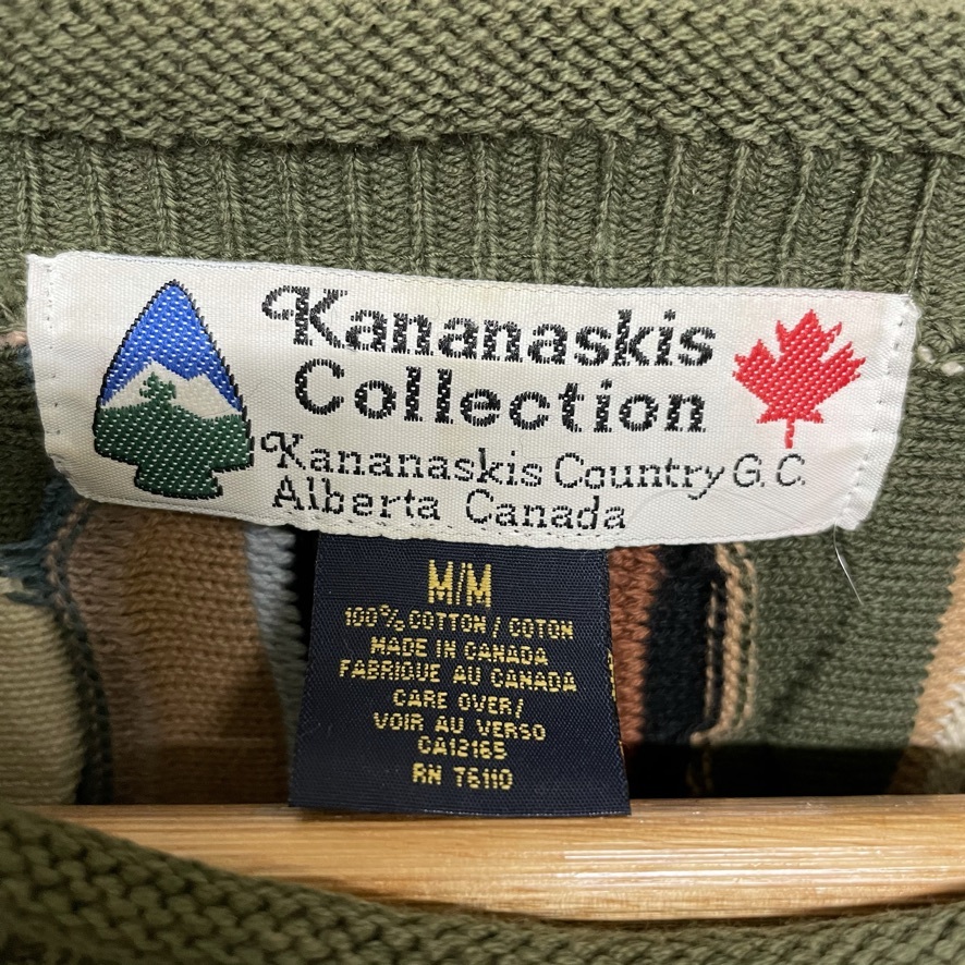 Kananaskis collection 3Dニット セーター 総柄 ストライプ カーキ ブラウン M カナダ クージー風_画像3