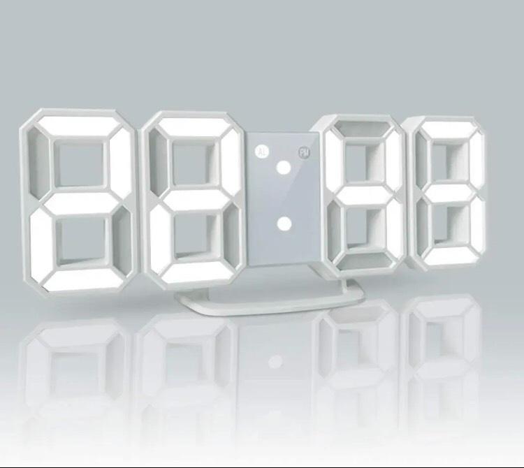 3D立体時計　ホワイト　LED壁掛け時計　置き時計　両用　デジタル時計　インスタ映え　置き型　LED　デジタル　アラーム付　目覚まし時計_画像1