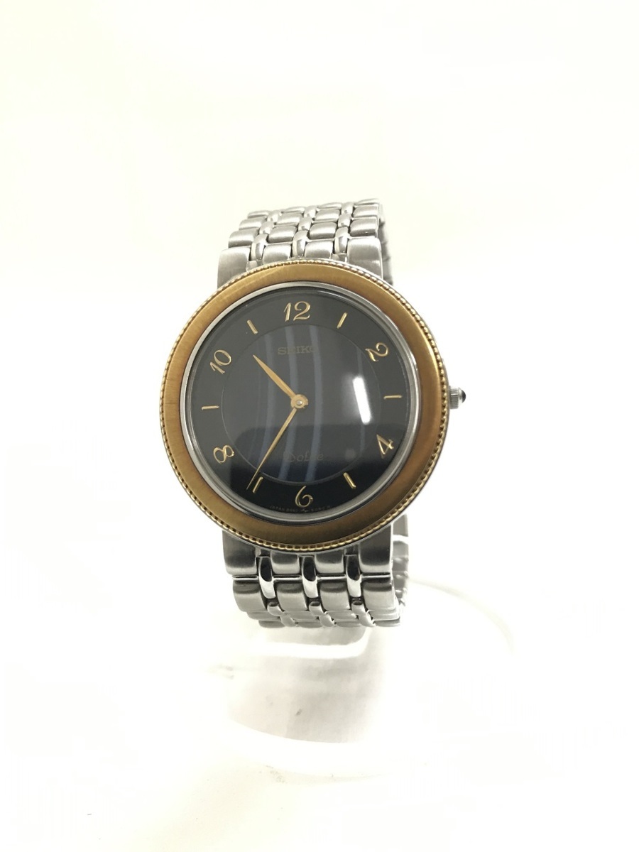 中古品 SEIKO Dolce セイコー ドルチェ 8N40-6050 ステンレス+18KT 黒×青文字盤 メンズ クォーツ 質屋出品_画像2