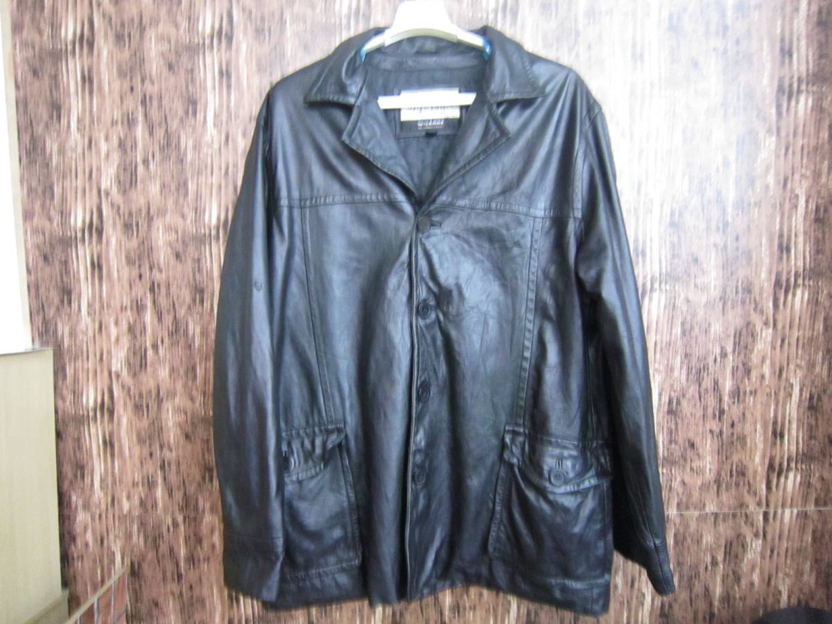 中古 古着 M.Julian Wilsons Leather レザーコート 2XLサイズ XXL 3L ブラック 黒 本革 革ジャン レザージャケット  革コート ウィルソンズ