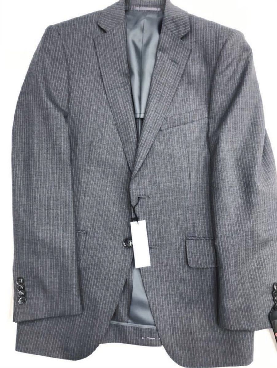 高質で安価 新品 タグ付きタイト TIZIANO グレーにパープルのピンストライプ ノータック台場仕立て 2つボタンスーツ サイズY6ウール100% Lサイズ 高質で安価 新品 タグ付きタイト TIZIANO グレーにパープルのピンストライプ ノータック台場仕立て 2つボタンスーツ サイズY6ウール100% Lサイズ