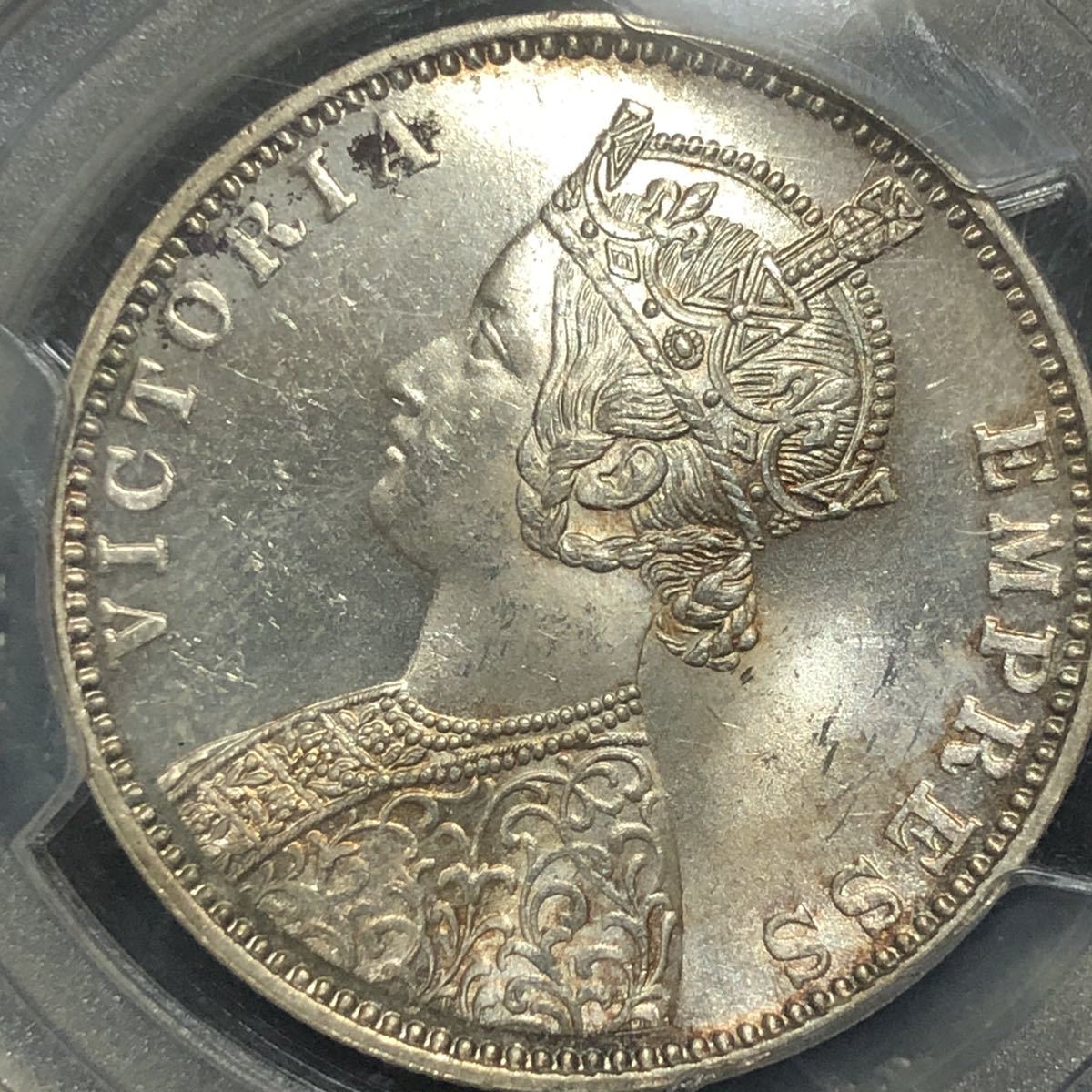 英領インド　1900-B 1ルピー　銀貨　PCGS MS64 ビクトリア女王　PCGS歴代2位！！！　トーン！！_画像6