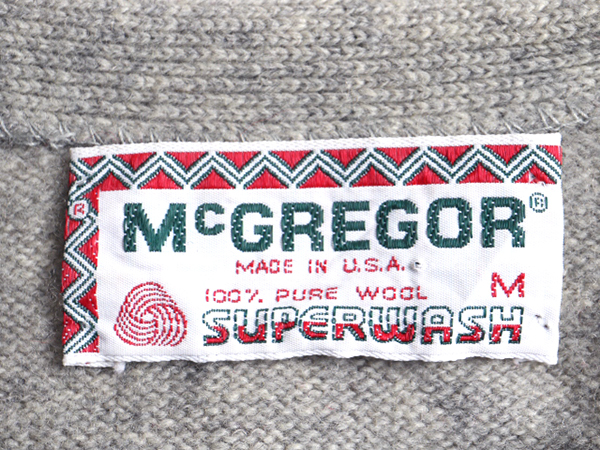 70's USA製 ビンテージ ■ McGregor マクレガー ポケット付き ウール ニット カーディガン ( メンズ M ) 古着 70年代 アメリカ製 灰 無地_画像5