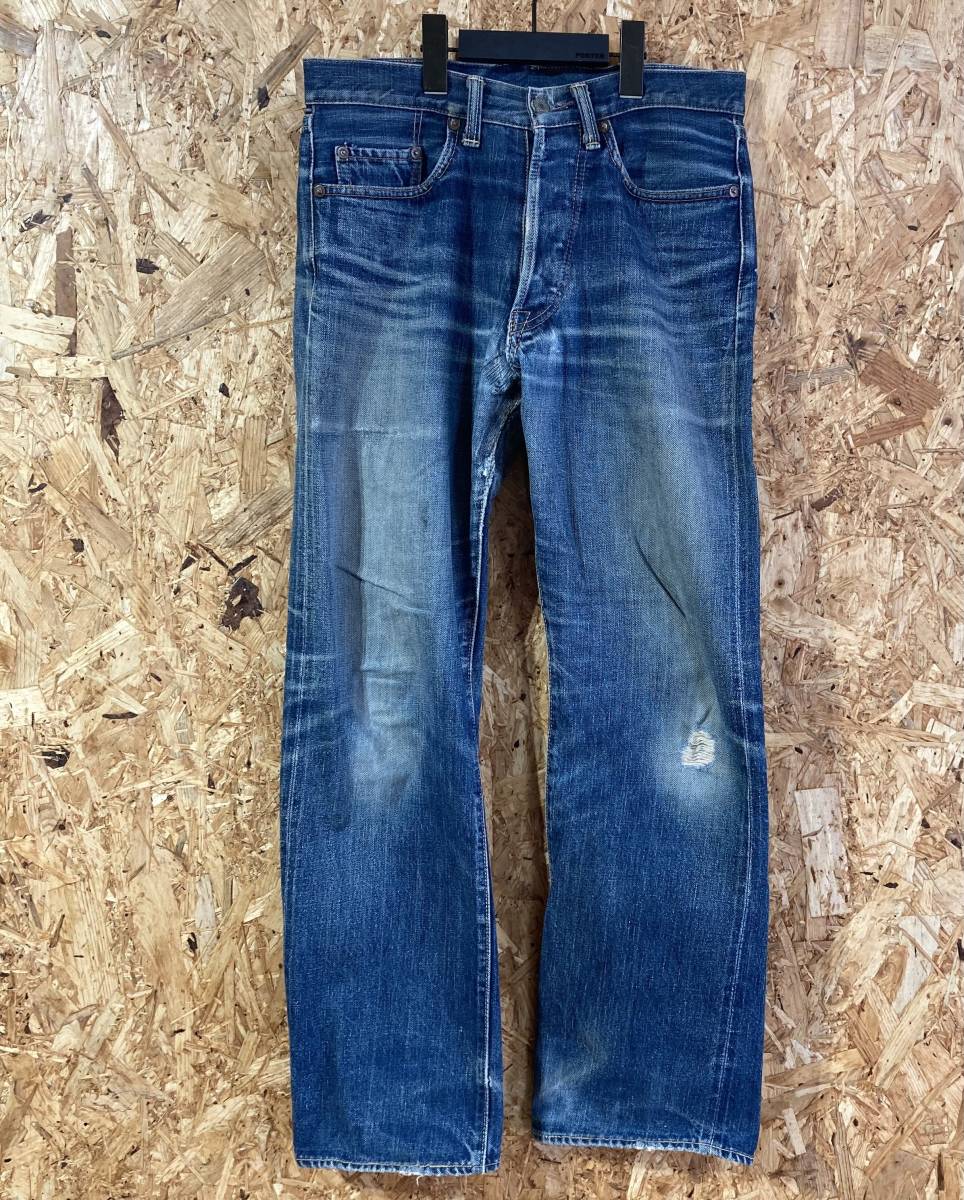 UES B401S W29 SLIM STRAIGHT ウエス デニム ジーンズ ボタンフライ リペア 廃盤品_画像2