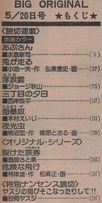 ビッグコミックオリジナル 1979年5月20日号 昭和54年 水島新司 あぶさん 巻頭カラー 鍾馗 ジョージ秋山 御厨さと美 木村えいじ 篠原とおる_画像3