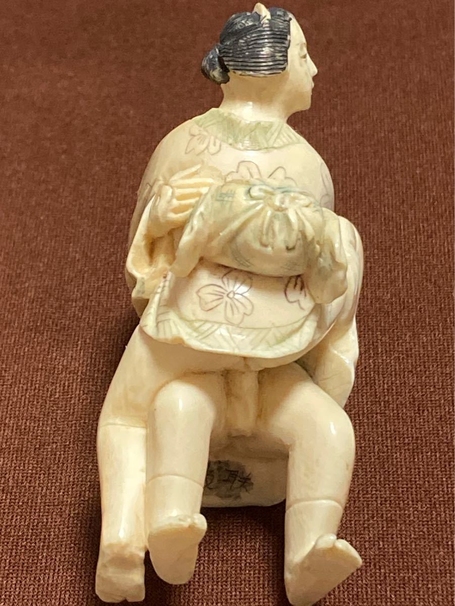 逸品 時代根付 フィギュア　春画 着物 丁髷 男女　細密彫刻 精密彫刻 銘入り 立ち姿　珍品 作家物　在銘『友耳？』d