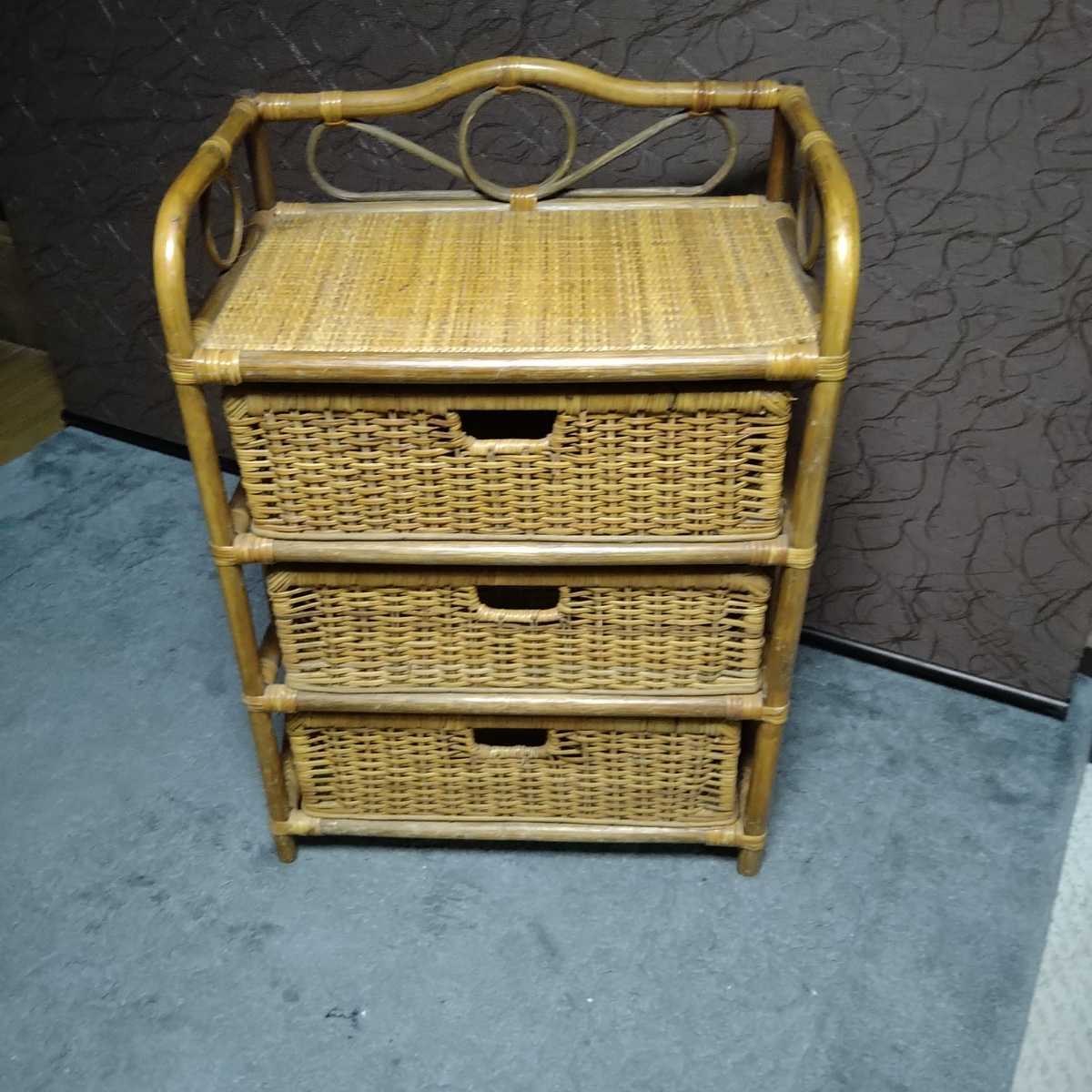 Deskripsi barang 【直接店頭渡し推奨】ラタン 籐 家具 収納 引き出し