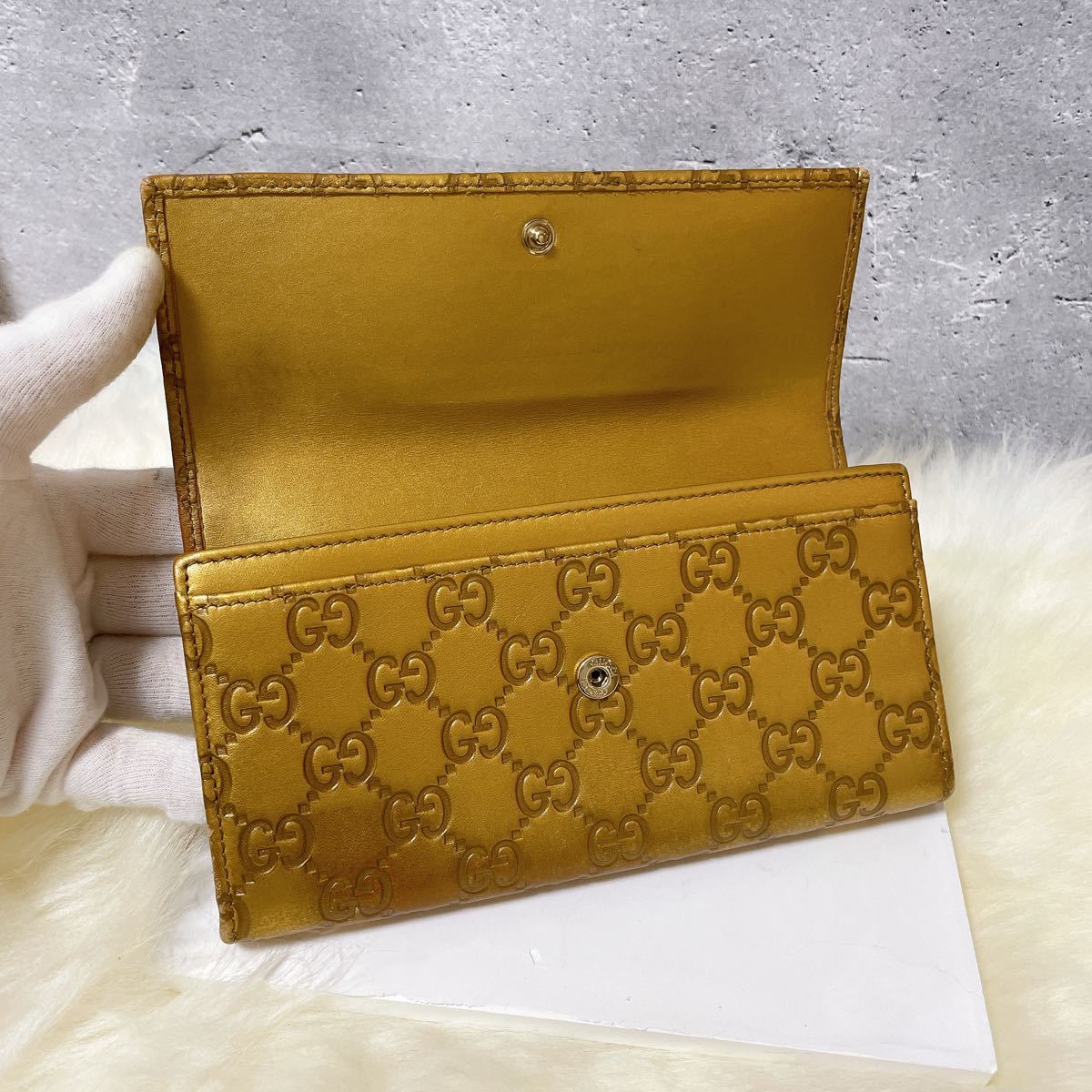 GUCCI グッチ シマ 長 財布 ゴールド 金 gg モノグラム グッチ長財布 2