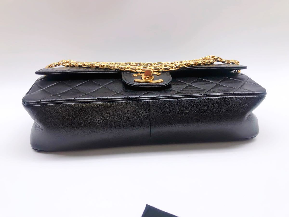 1円～ 美品 CHANEL シャネル マトラッセチェーンショルダーバッグ ダブルフラップ Wチェーン ラムスキン CC 5番台 黒 ゴールド金具 袋 艶々_画像10