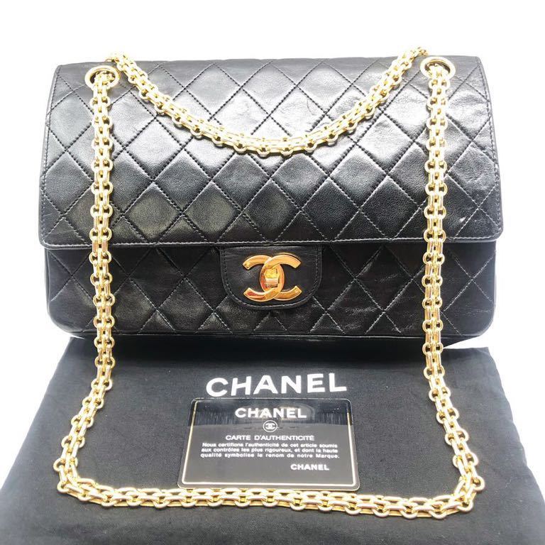 1円～ 美品 CHANEL シャネル マトラッセチェーンショルダーバッグ ダブルフラップ Wチェーン ラムスキン CC 5番台 黒 ゴールド金具 袋 艶々_画像2