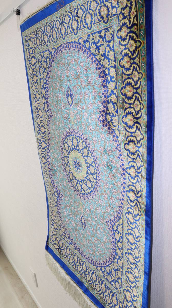 [おすすめ品]最高級 手織り 証明書付 ペルシャ絨毯 Qom クム産 絹シルク 100% 絨毯バッグ付 壁掛けサイズ No.8004