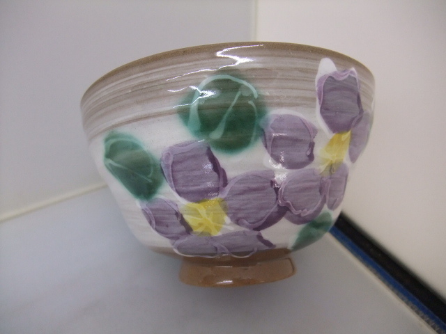 日本製　美濃焼　　土物　　粉引さくら　　紫　　飯碗　　　茶碗　　きれいな色合いです。　①_画像9