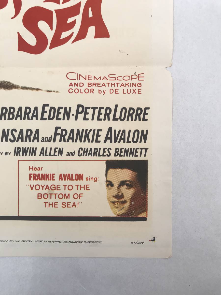 ★即決！稀少 SF 地球の危機 「 Voyage to the Bottom of the sea 」 1961年　US 1シート　オリジナル 映画ポスター 監督： Irwin Allen_折れ部に極少欠損ございます。