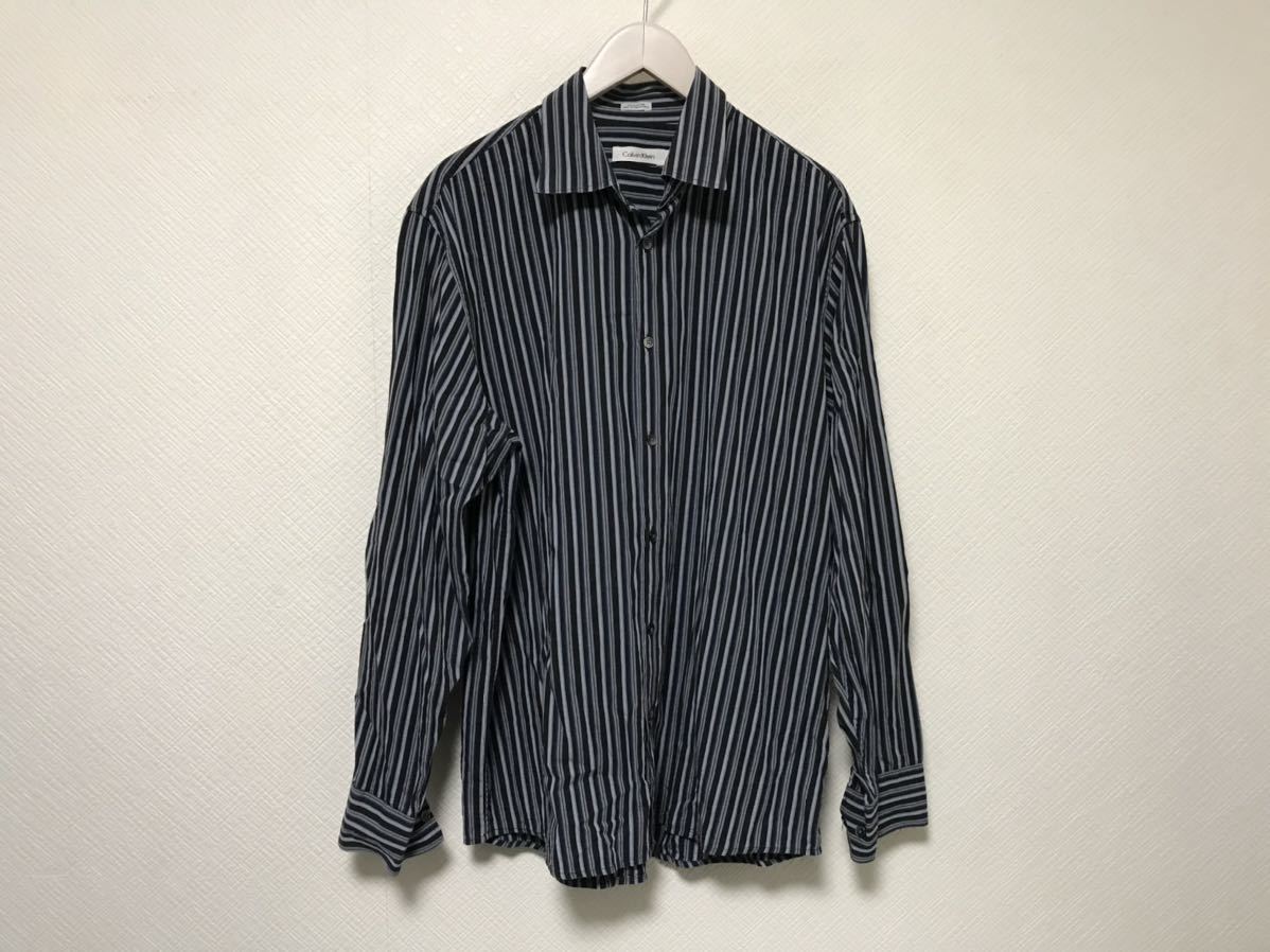  genuine article Calvin Klein CALVINKLEIN cotton stripe pattern teka big dress shirt men's suit business black black L