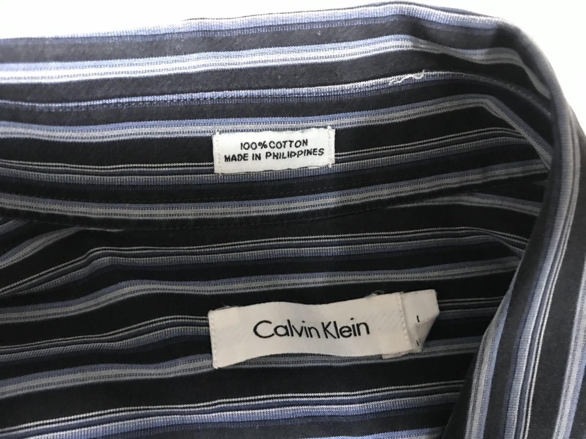  genuine article Calvin Klein CALVINKLEIN cotton stripe pattern teka big dress shirt men's suit business black black L