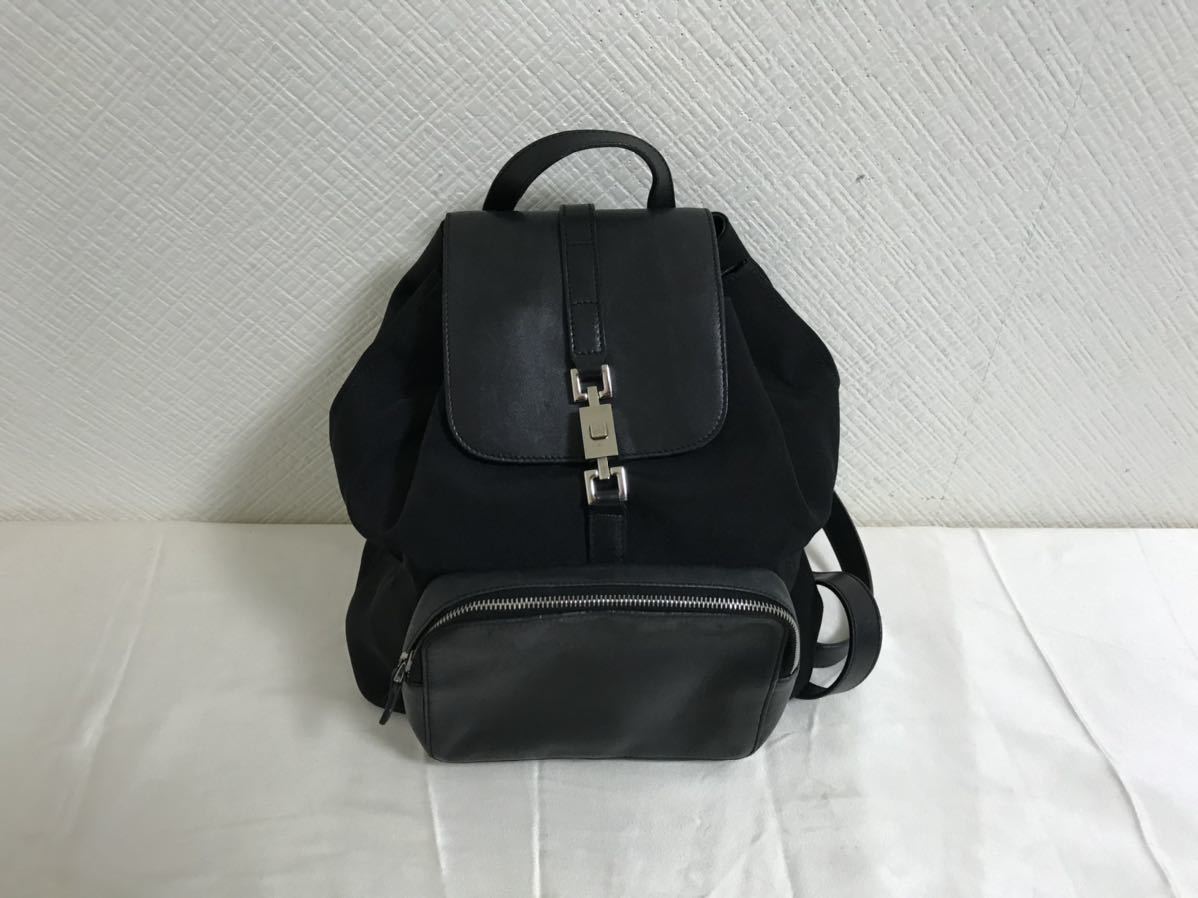  genuine article Gucci GUCCI original leather nylon jerky metal fittings Mini rucksack bag business bag lady's men's black black travel travel 