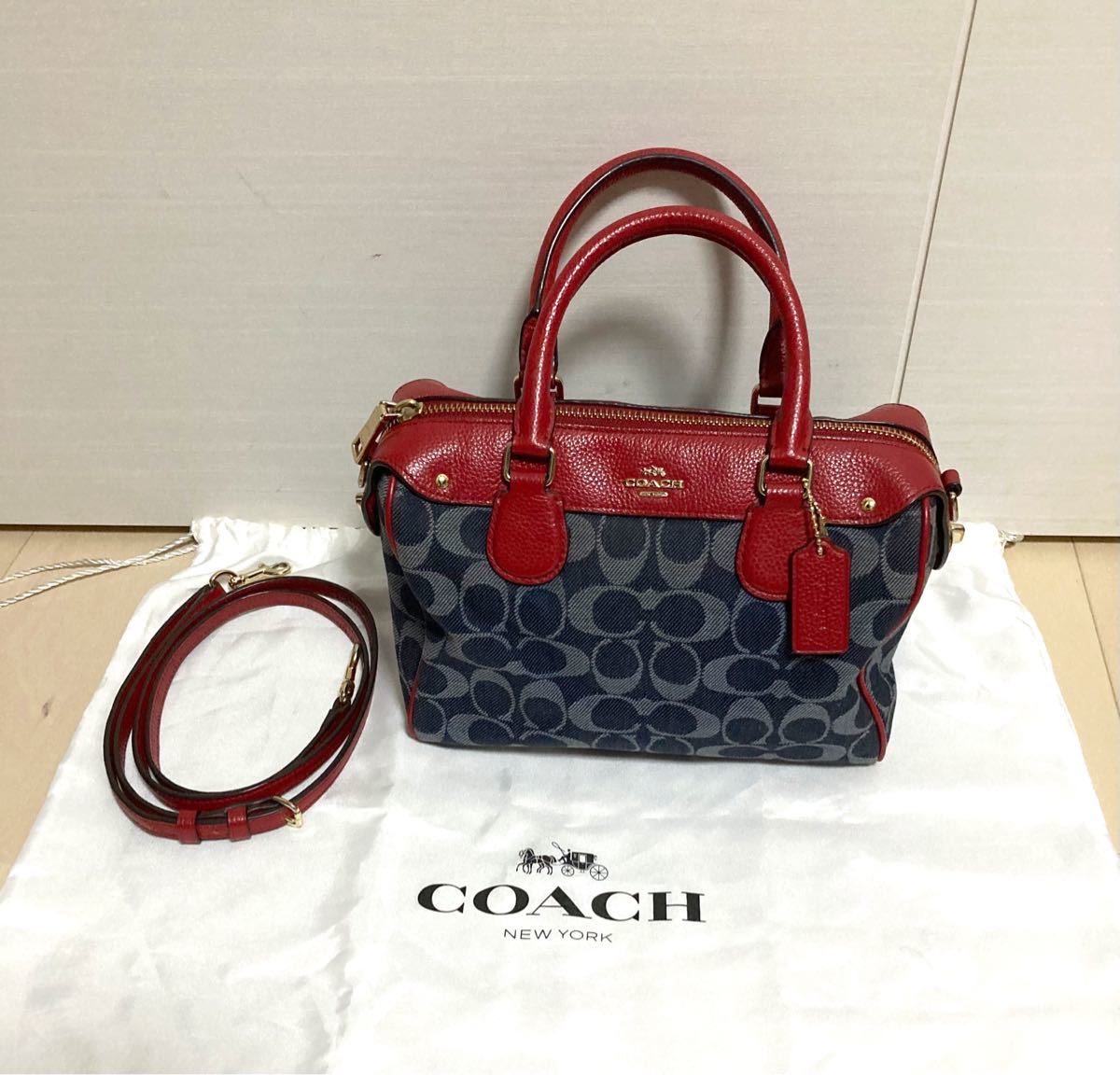 美品 コーチ COACH シグネチャー デニム ジャガード ベネット ミニ